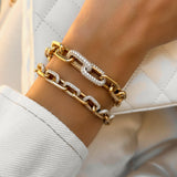 Greer Large Link Bracelet, Solid Gold Links with 2 Diamond Links