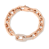Greer Large Link Bracelet, Solid Gold Links with 2 Diamond Links